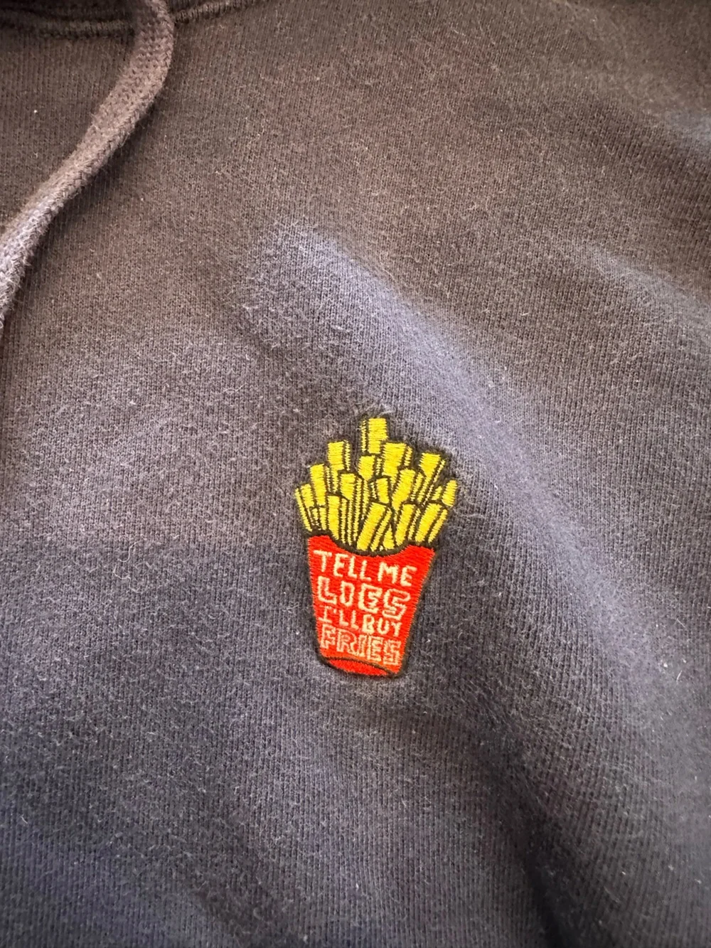 Uniqlo Navy Zip-Up Hoodie with Embroidered Fries Patch